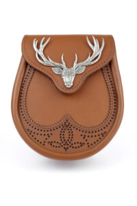 Highland Stag mount on leather sporran. available in all colors of leather. Made in Scotland for Scottish Treasures