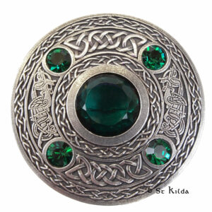 Emerald green 5 stone brooch, pewter, made in Scotland. Scottish Treasures