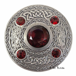 Red 5 stone brooch, pewter, made in Scotland. Scottish Treasures