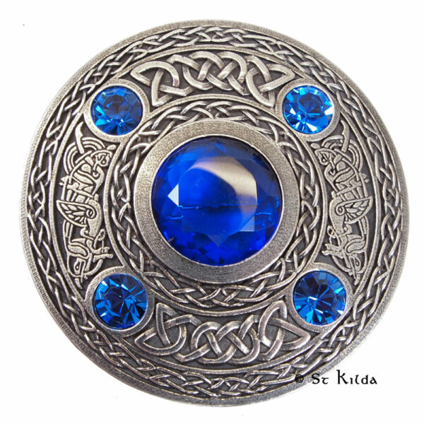 Blue 5 stone brooch, pewter, Made in Scotland. Scottish Treasures