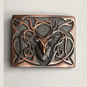 Stag buckle, pewter with chocolate bronze finish. Made in Scotland. Scottish Treasures