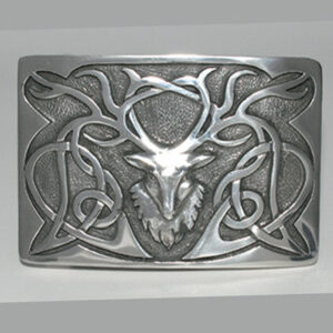 Stag kilt buckle, polished pewter. Made in Scotland. Scottish Treasures