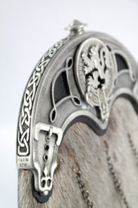 Side detail of cantle showing celtic knotwork. Scottish Treasures