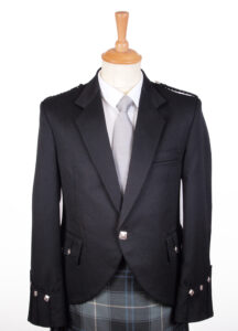 Argyle jacket without vest. Black 100% wool. Made in Glasgow, Scotland. Scottish Treasures
