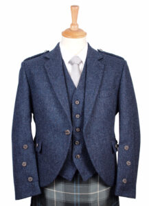 Lomond Blue Tweed Jacket and Vest, Braemar design. Made in Scotland. Scottish Treasures