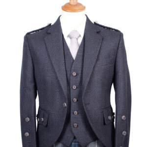 Charcoal Arrochar Jacket and Vest, Braemar Design. 100% wool. Made in Scotland. Scottish Treasures