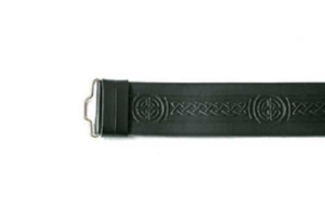 Celtic Know kilt belt, black embossed leather. Made in UK. Scottish Treasures