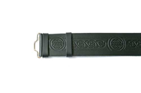 Celtic serpent kilt belt, black, embossed leather. Made in UK. Scottish Treasures