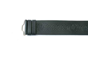 Celtic Thistle kilt belt. black embossed leather. Made in UK. Scottish Treasures