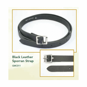 Black leather strap for sporran. Made in Scotland. Scottish Treasures