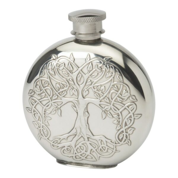 Tree of life pewter flask made in England from 100% lead free pewter