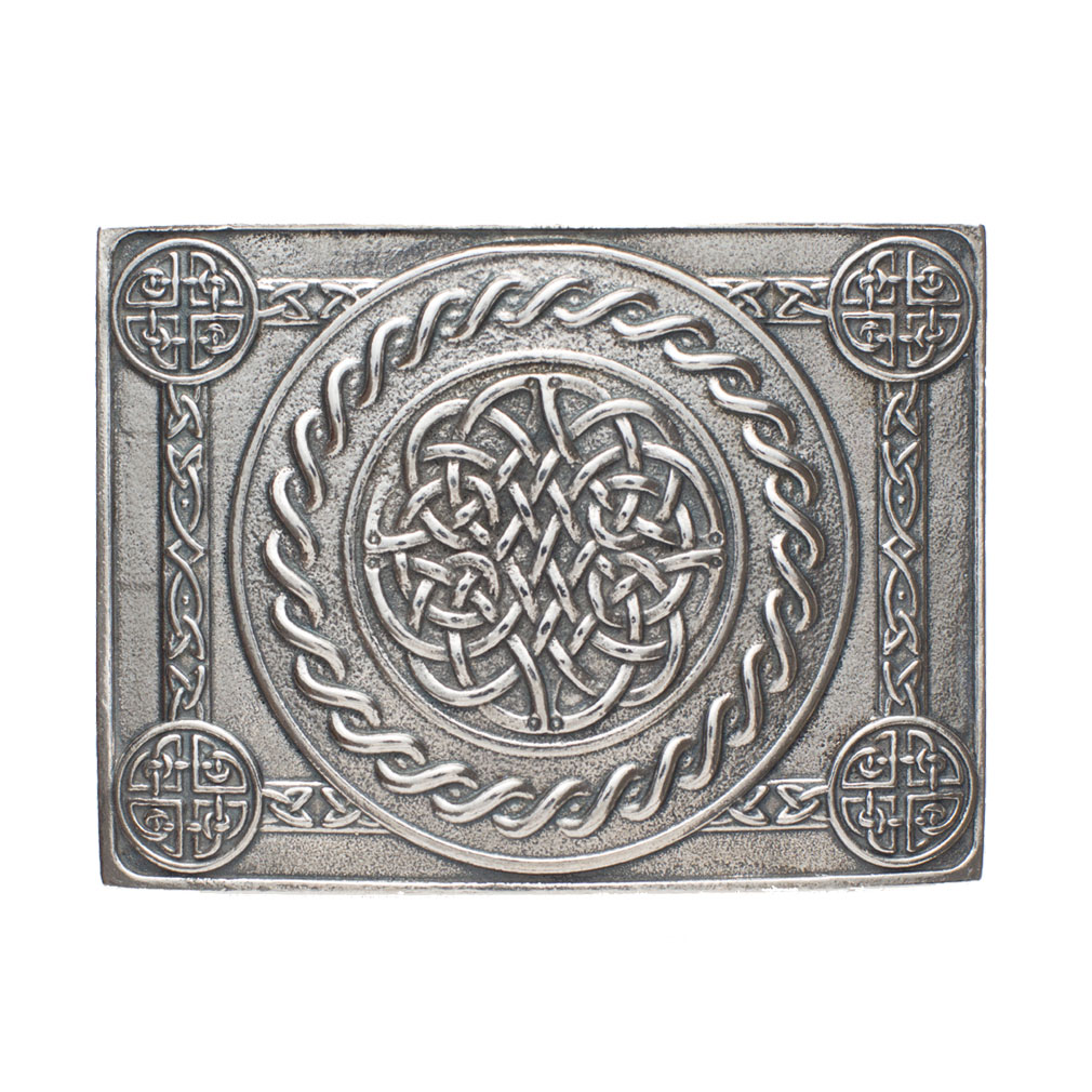 Celtic knot four dome kilt buckle made from lead free pewter. Made in Scotland. Scottish Treasures