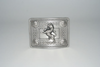 Celtic knot buckle with lion mounted on top. Antique finish. Scottish Treasures