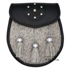 Celtic star bovine semi dress sporran hand made in Scotland. Black Leather. Scottish Treasures