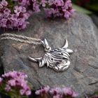 Highland Cow pendant in sterling silver with a 16-18 inch adjustable length chain.