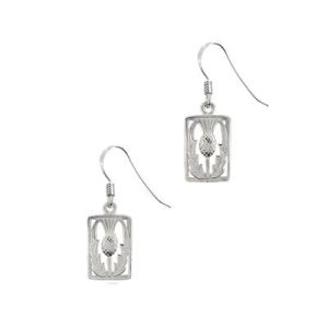 Scottish thistle rectangular earrings with earring wire. Silver. Scottish Treasures