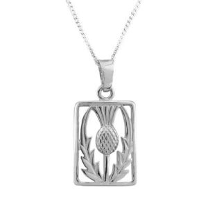 Iconic Scottish thistle pendant in silver with adjustable chain. Scottish Treasures