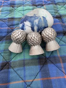 Thistle tassel bell for customizing your sporran. Pewter. Made in Scotland. Scottish Treasures
