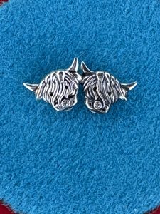 Highland cow stud earrings, silver. Whimsical design. Scottish Treasures