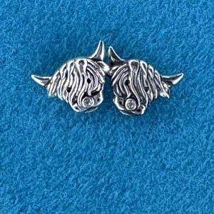 Highland cow stud earrings, silver. Whimsical design. Scottish Treasures